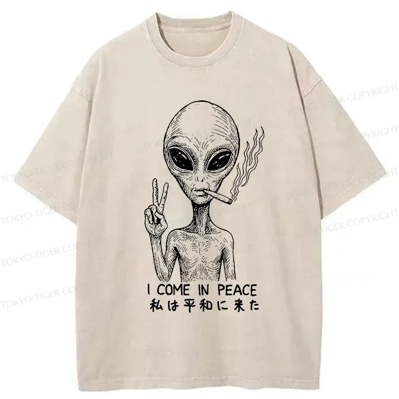 Tokyo-Tiger Aliens Come In Peace Washed T-Shirt