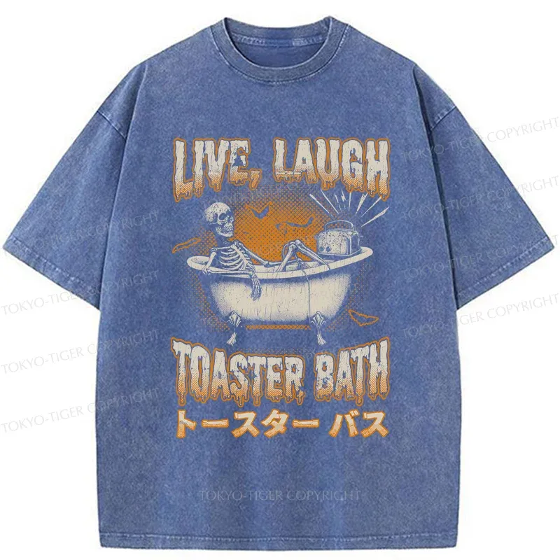Tokyo-Tiger Skeleton Taking A Bath Washed T-Shirt