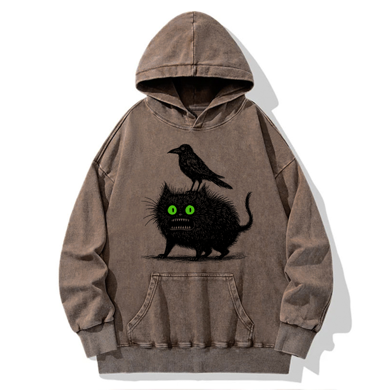 Tokyo-Tiger Crow And Black Cat Washed Hoodie