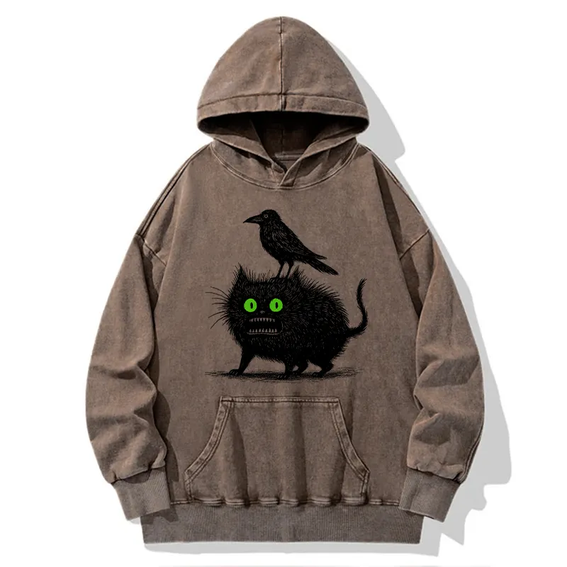 Tokyo-Tiger Crow And Black Cat Washed Hoodie