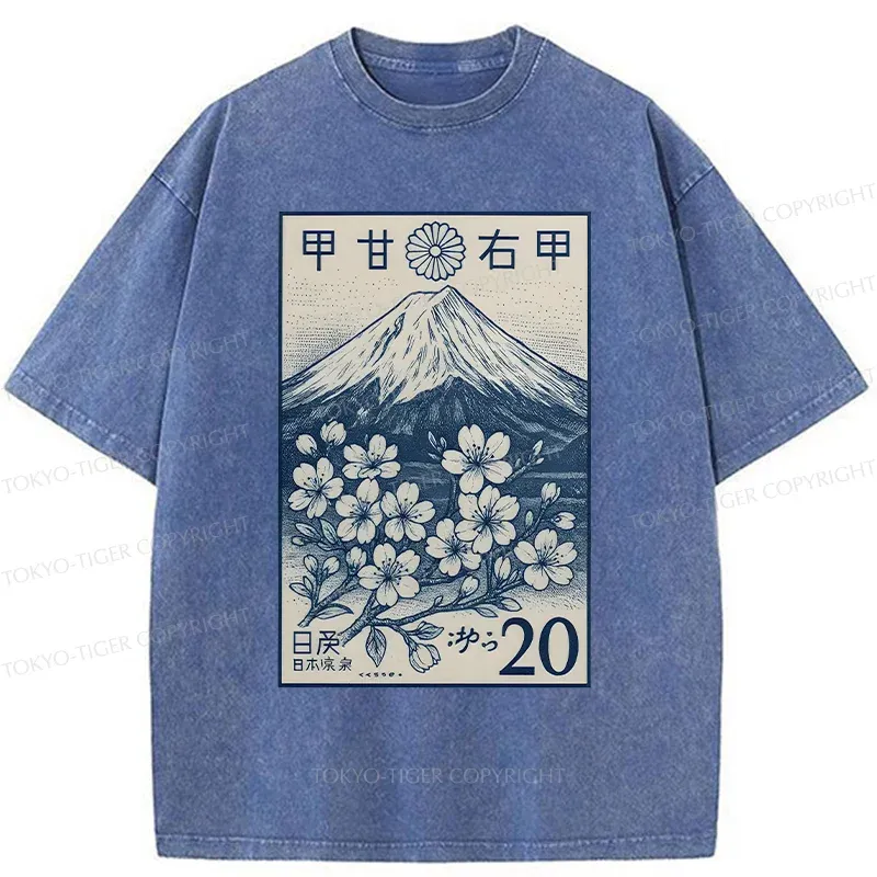 Tokyo-Tiger Vintage Sakura Stamp Washed T-Shirt
