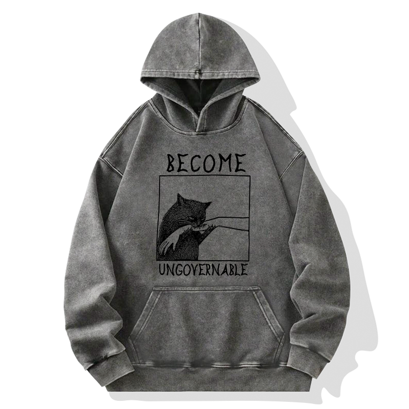 Tokyo-Tiger Cat Biting Arm Washed Hoodie