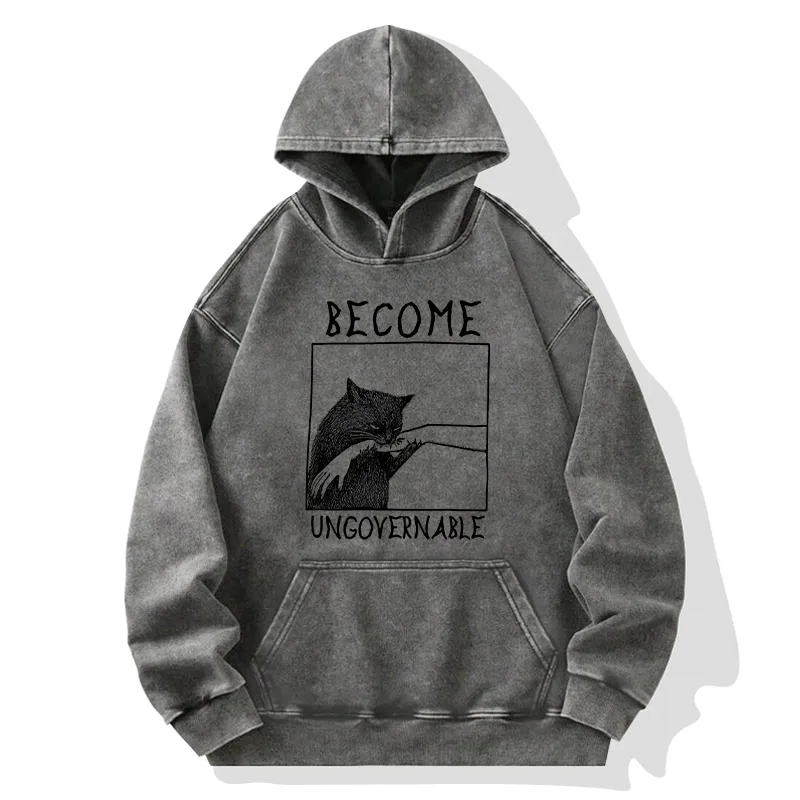 Tokyo-Tiger Cat Biting Arm Washed Hoodie