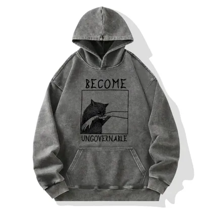 Tokyo-Tiger Cat Biting Arm Washed Hoodie