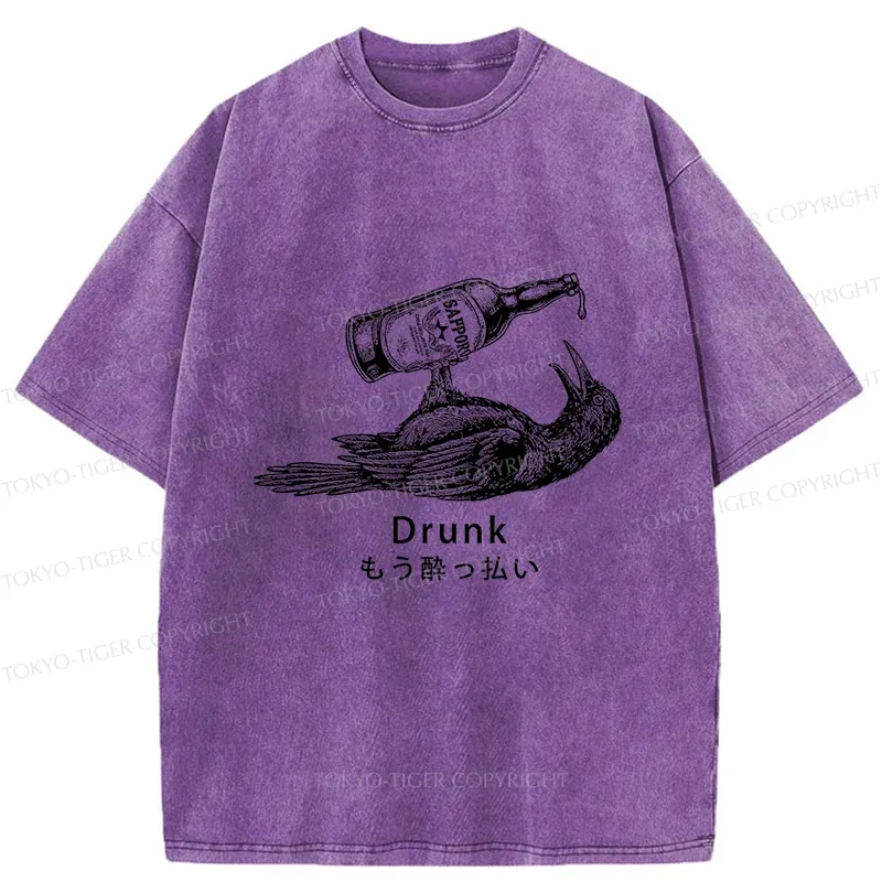 Tokyo-Tiger Drinking Crow Washed T-Shirt