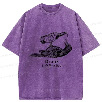 Tokyo-Tiger Drinking Crow Washed T-Shirt