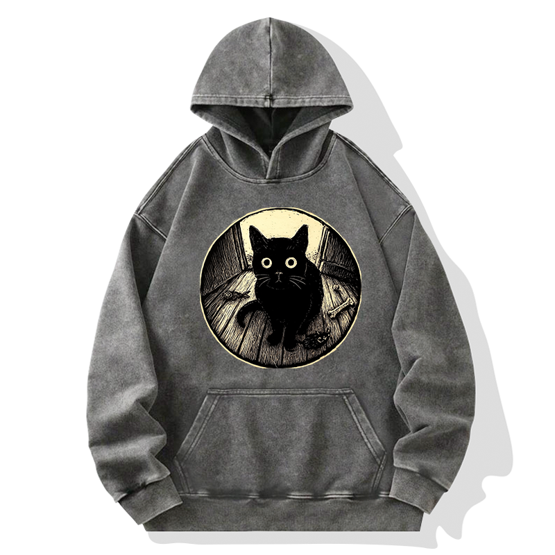 Tokyo-Tiger Waiting Black Cat Washed Hoodie