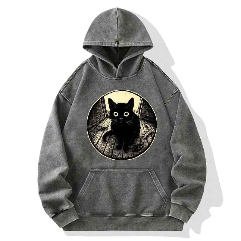 Tokyo-Tiger Waiting Black Cat Washed Hoodie