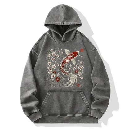 Tokyo-Tiger Vintage Sakura And Koi Washed Hoodie