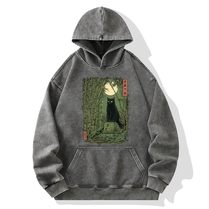 Tokyo-Tiger Black Cat In The Bamboo Forest Washed Hoodie
