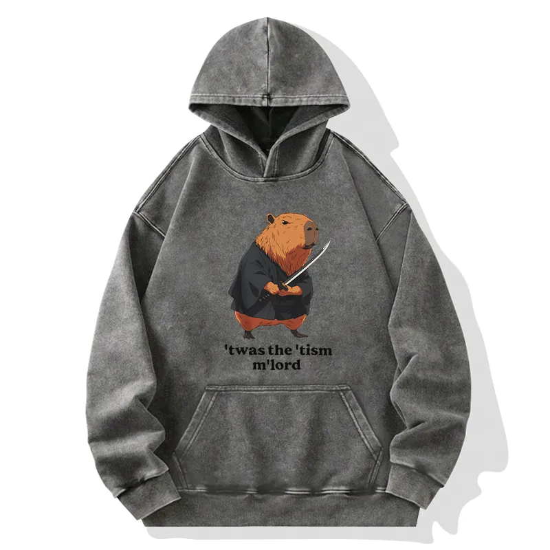 Tokyo-Tiger Focused Samurai Capybara Washed Hoodie