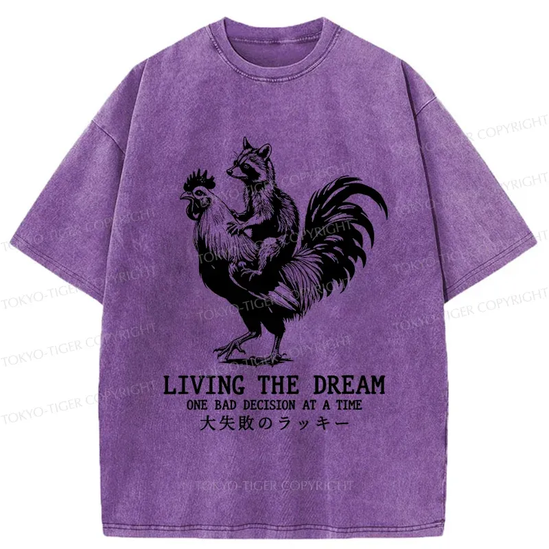 Tokyo-Tiger Raccoon Riding A Chicken Washed T-Shirt Sale