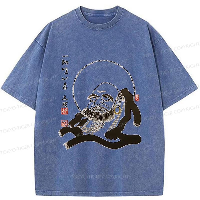 Tokyo-Tiger Funny Buddha Washed T-Shirt