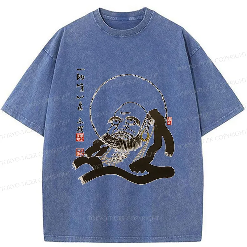 Tokyo-Tiger Funny Buddha Washed T-Shirt