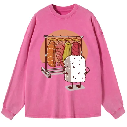 Tokyo-Tiger Which One Should I Wear Today Washed Long Sleeve T-Shirt
