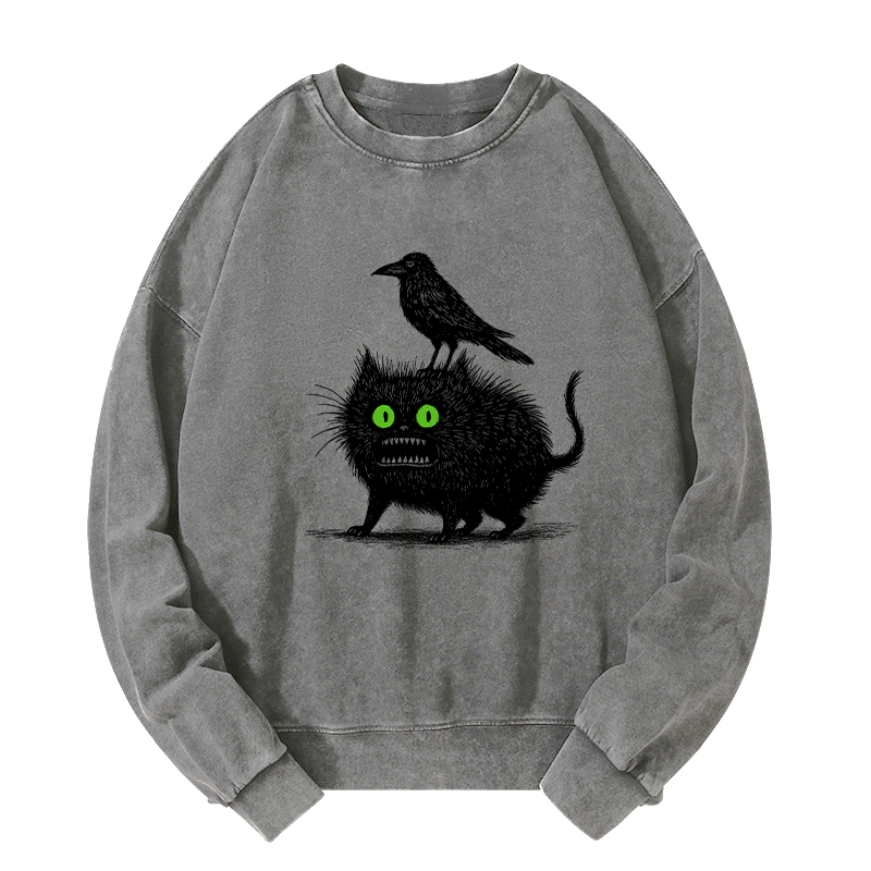 Tokyo-Tiger Crow And Black Cat Washed Sweatshirt