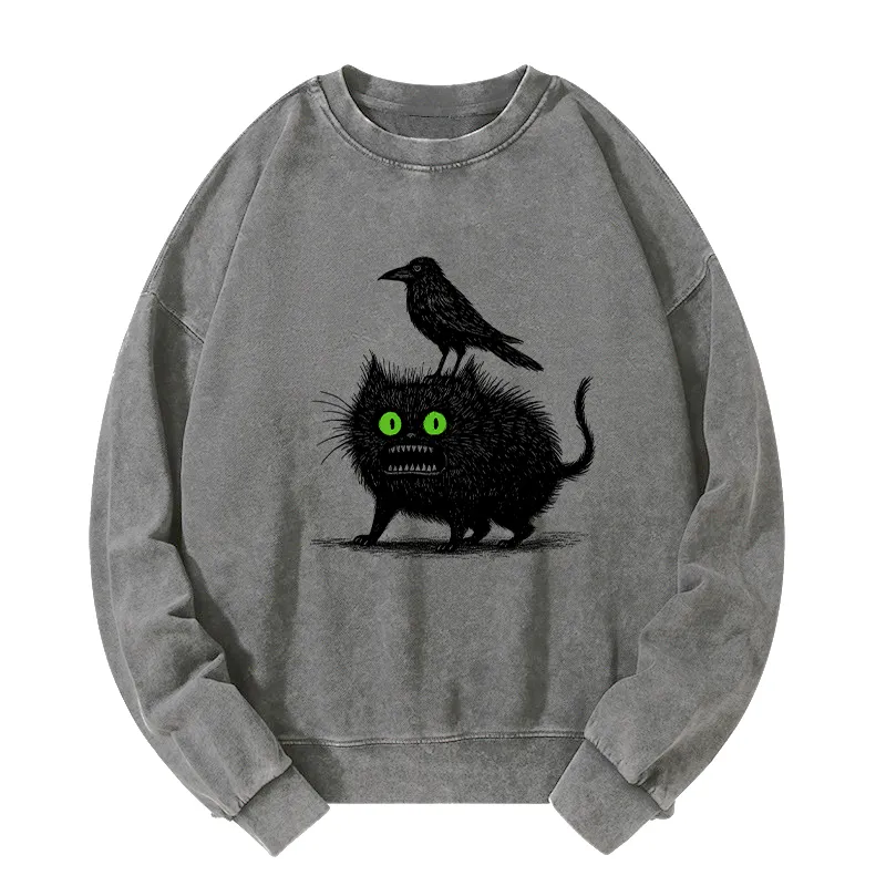 Tokyo-Tiger Crow And Black Cat Washed Sweatshirt