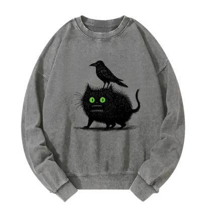 Tokyo-Tiger Crow And Black Cat Washed Sweatshirt