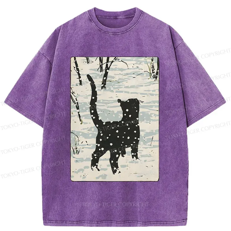 Tokyo-Tiger Cat In The Snow Washed T-Shirt