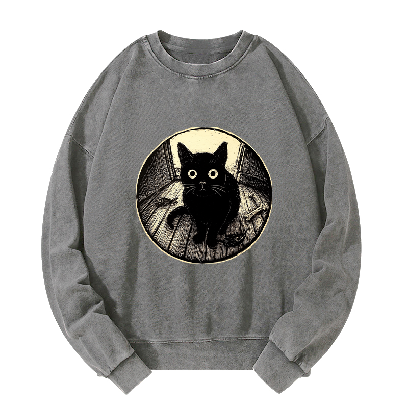 Tokyo-Tiger Waiting Black Cat Washed Sweatshirt