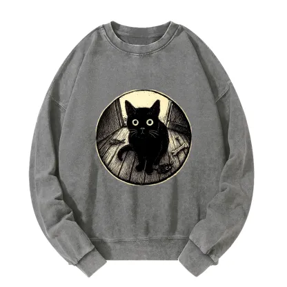 Tokyo-Tiger Waiting Black Cat Washed Sweatshirt