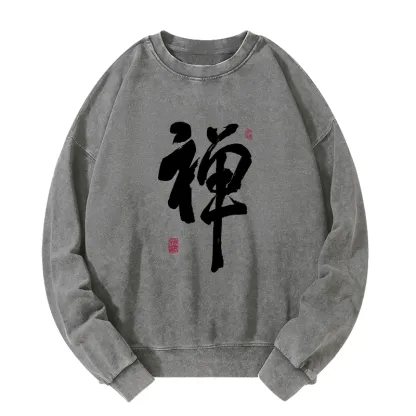 Tokyo-Tiger Japanese Zen Kanji Washed Sweatshirt