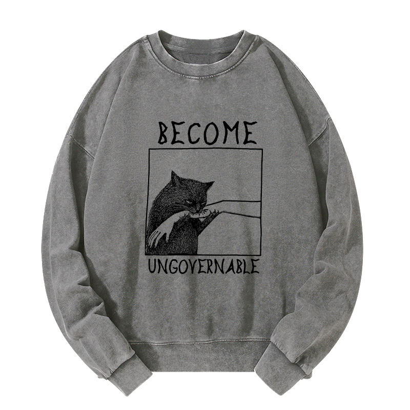 Tokyo-Tiger Cat Biting Arm Washed Sweatshirt