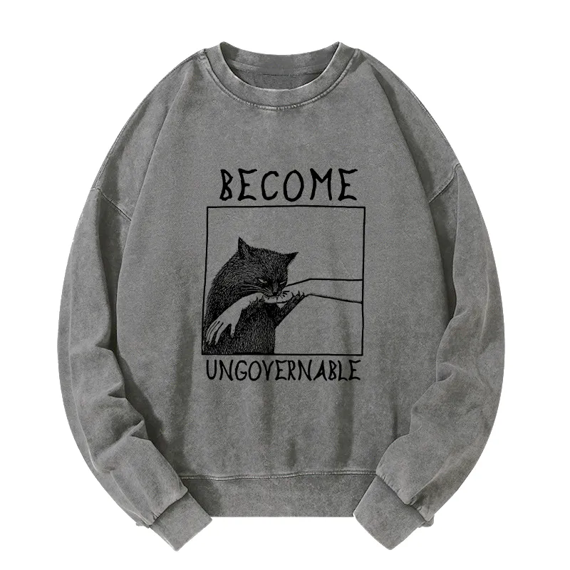 Tokyo-Tiger Cat Biting Arm Washed Sweatshirt