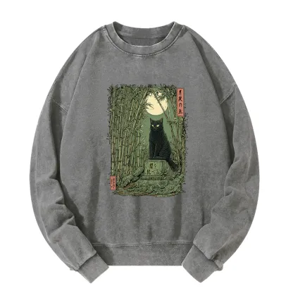 Tokyo-Tiger Black Cat In The Bamboo Forest Washed Sweatshirt