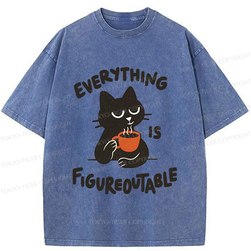 Tokyo-Tiger Cat Tasting Coffee Washed T-Shirt