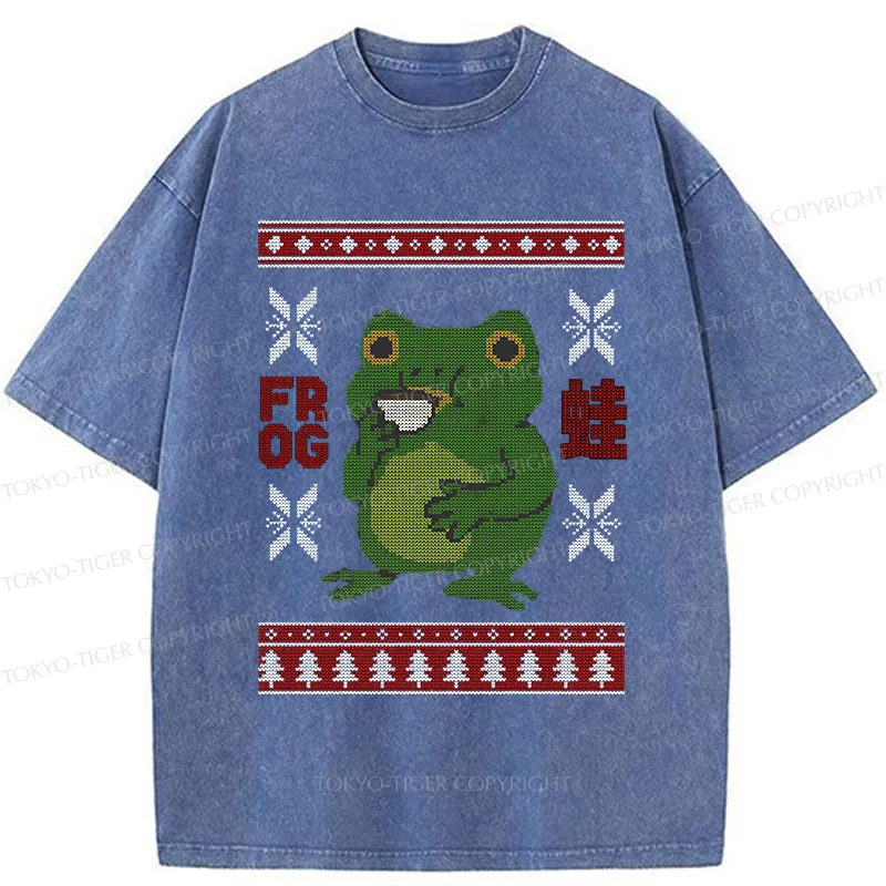 Tokyo-Tiger Frog Drinking Coffee Washed T-Shirt