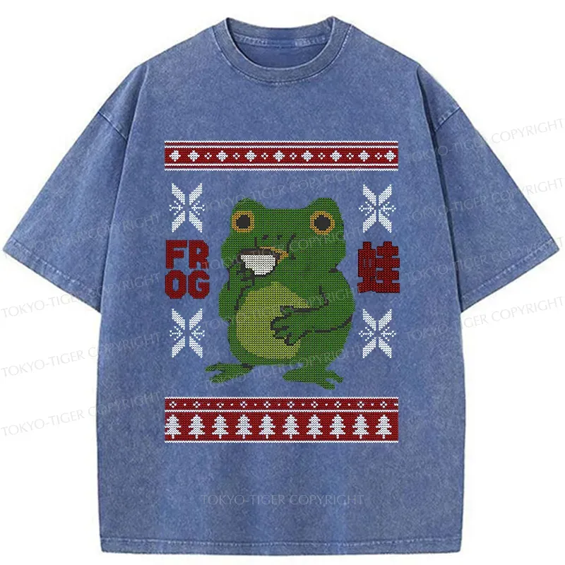 Tokyo-Tiger Frog Drinking Coffee Washed T-Shirt