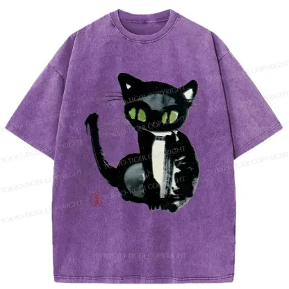 Tokyo-Tiger Ink Painting Cat Washed T-Shirt