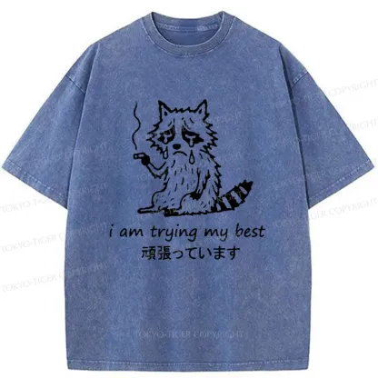 Tokyo-Tiger Raccoon Tried His Best Washed T-Shirt