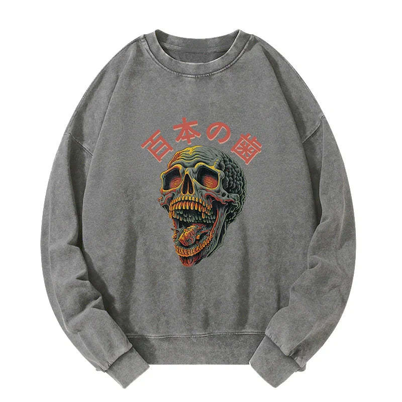 Tokyo-Tiger Terrifying And Disgusting Skull Washed Sweatshirt