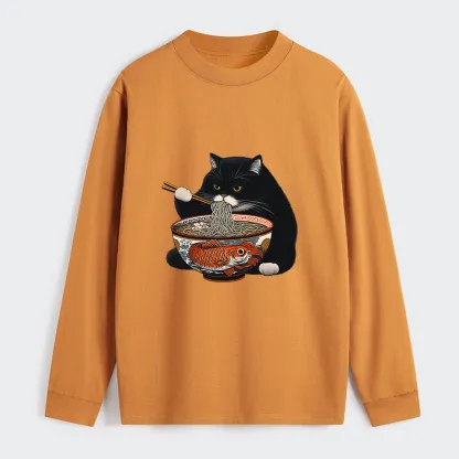 Tokyo-Tiger Fat Cat Eating Ramen Classic Long Sleeve T-Shirt