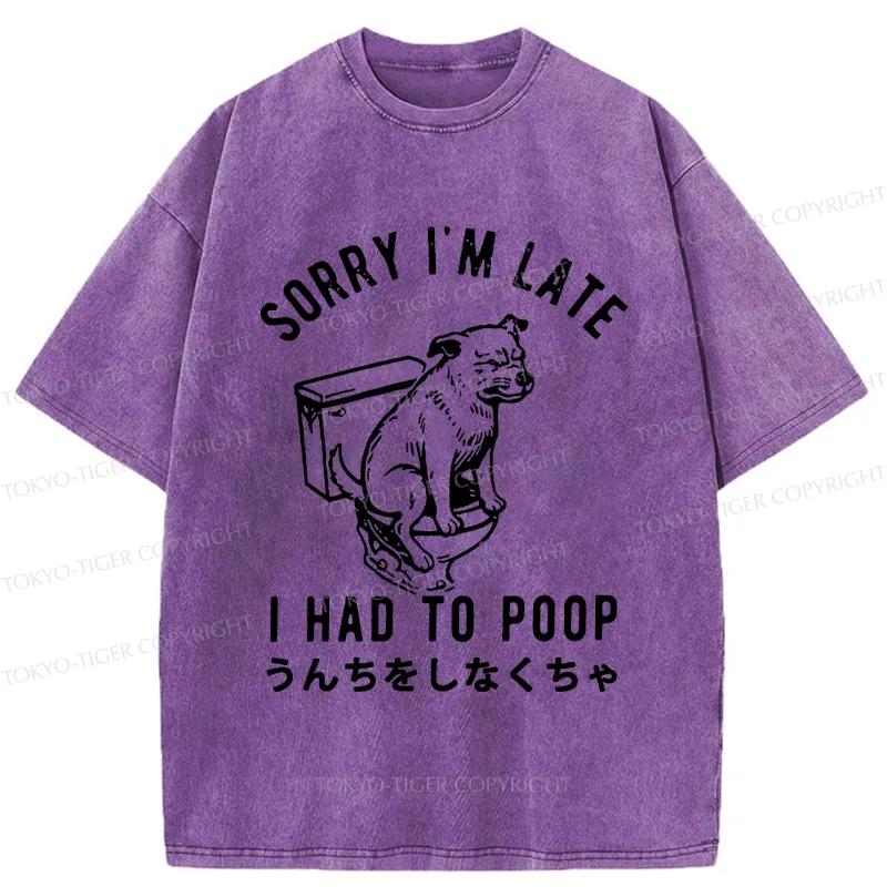 Tokyo-Tiger Dog Pooping Funny Washed T-Shirt