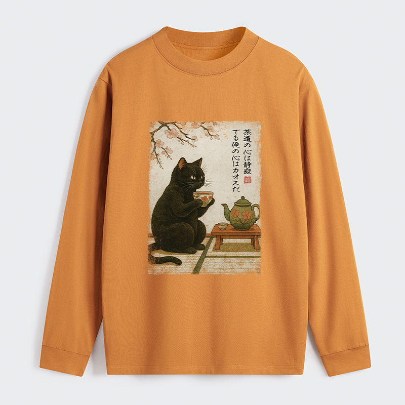 Tokyo-Tiger Tea Time With A Black Classic Long Sleeve T-Shirt