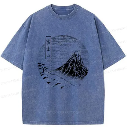 Tokyo-Tiger Mount Fuji Painting Washed T-Shirt