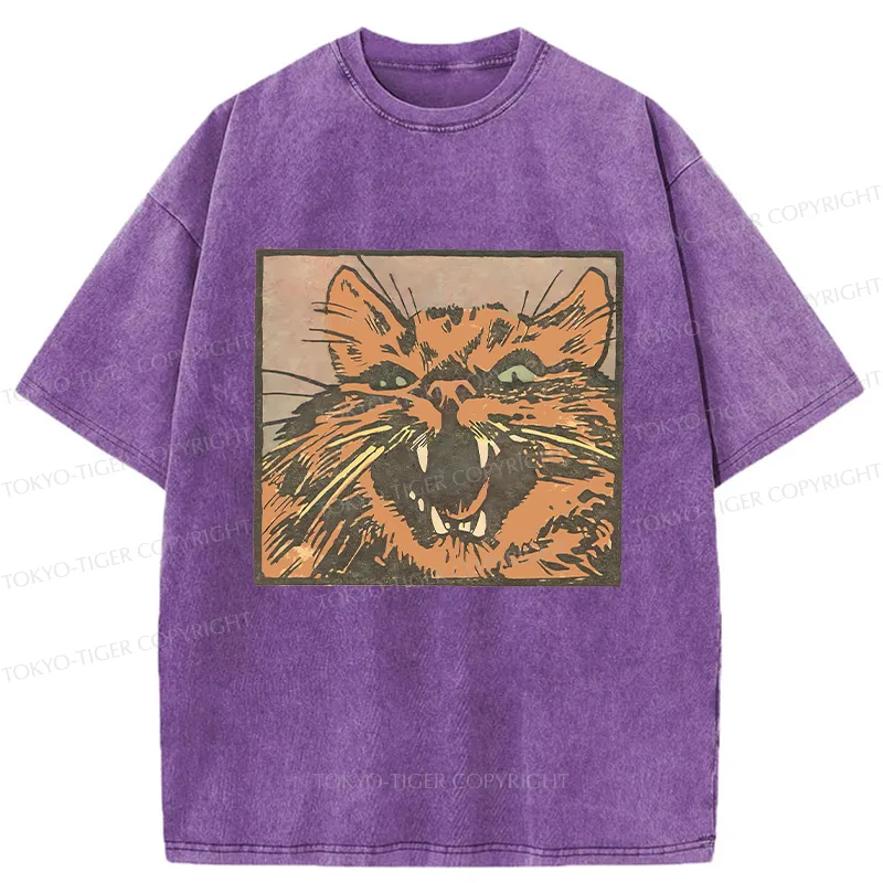 Tokyo-Tiger Roaring Cat Washed T-Shirt