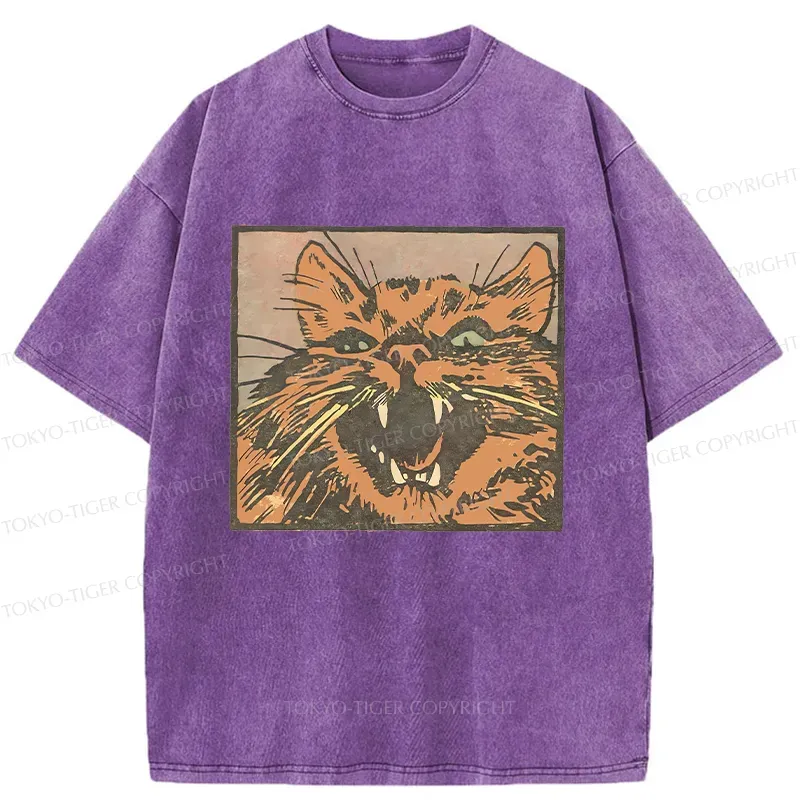 Tokyo-Tiger Roaring Cat Washed T-Shirt