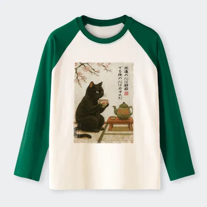 Tokyo-Tiger Tea Time With A Black Cat long sleeve T-shirt