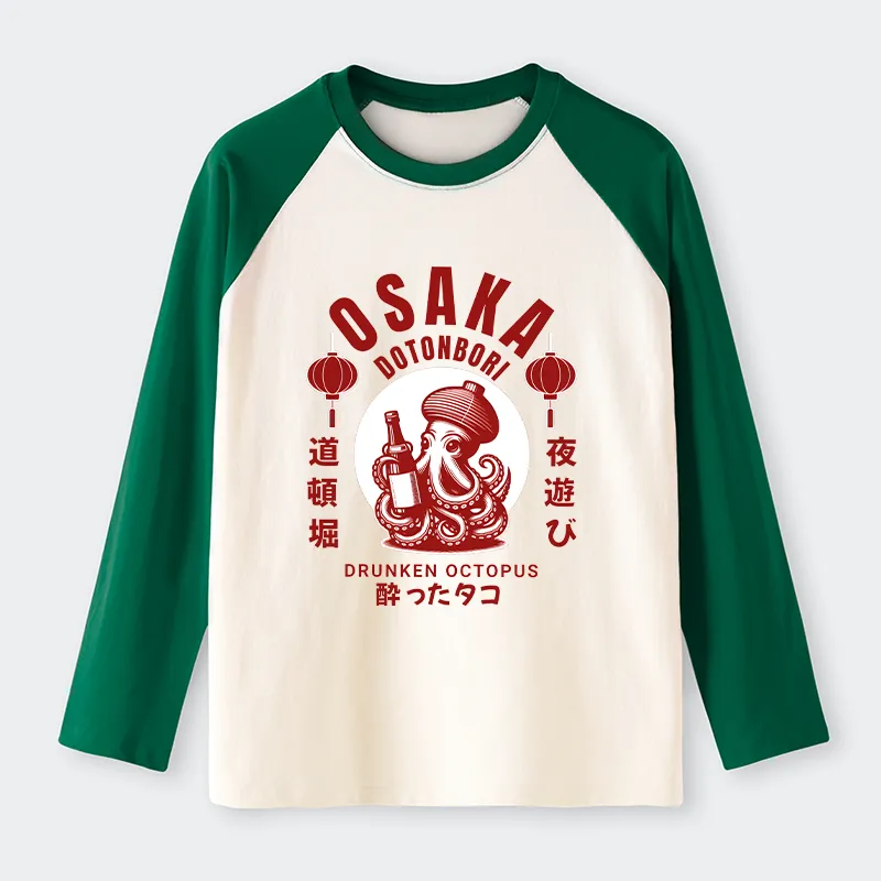 Tokyo-Tiger Retro Osaka Octopus Raglan Long Sleeve T-shirt