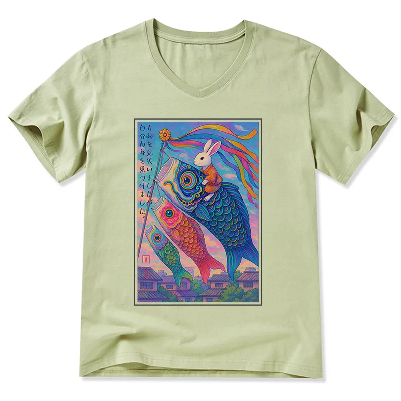 Tokyo-Tiger Ukiyoe Rabbit Ride Carp streamer Poster V-Neck Classic T-Shirt