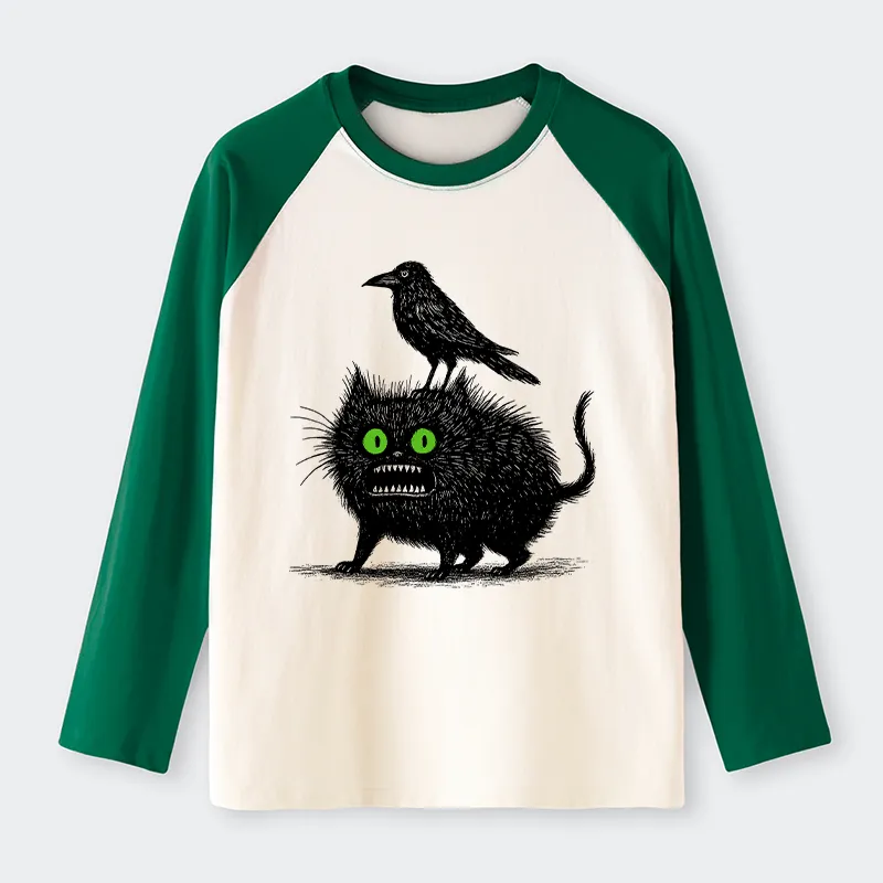 Tokyo-Tiger Crow And Black Cat Raglan Long Sleeve T-shirt