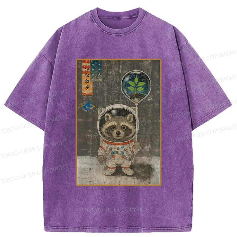 Tokyo-Tiger Astronaut Raccoon Washed T-Shirt