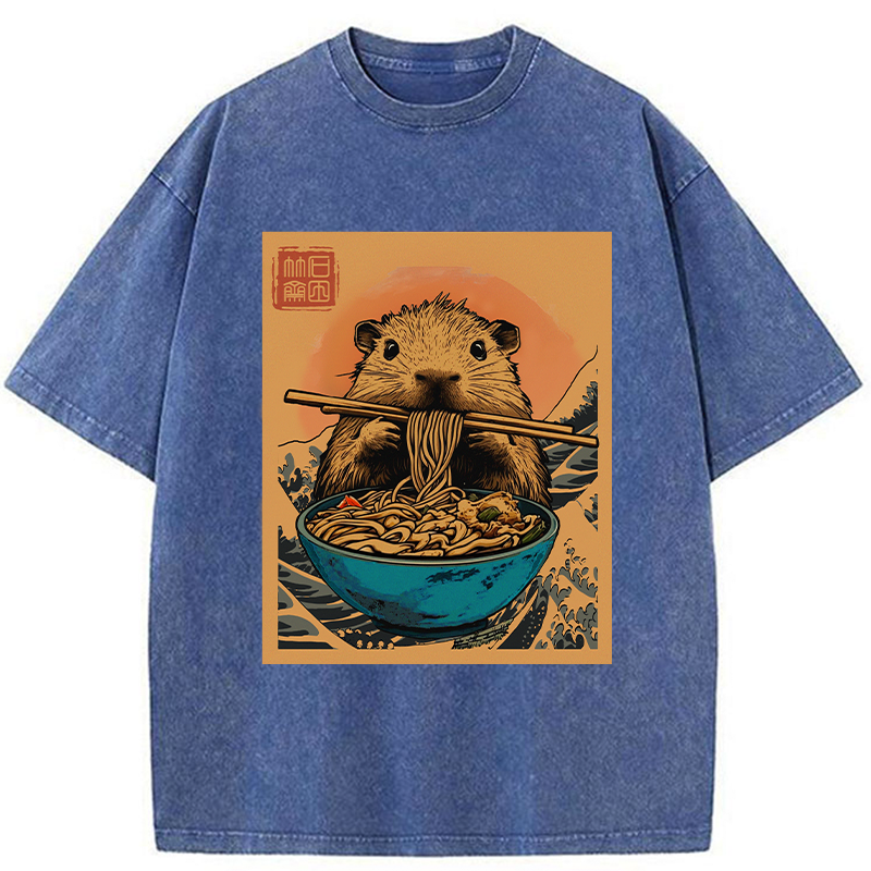 Tokyo-Tiger Opossum Eats Ramen Washed T-Shirt