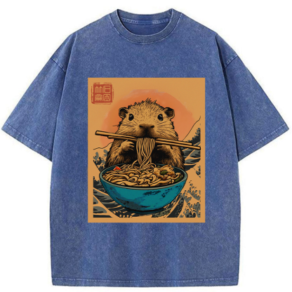 Tokyo-Tiger Opossum Eats Ramen Washed T-Shirt