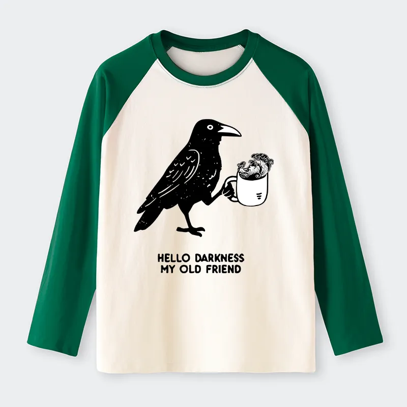 Tokyo-Tiger Crow Drinking Black Coffee Funny Raglan Long Sleeve T-shirt