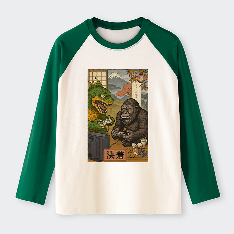 Tokyo-Tiger Monsters Play Games Raglan Long Sleeve T-shirt